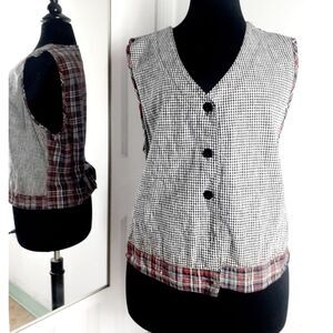 VTG 90s Gina Peters Gingham Linen Cotton Blend Tie Back Multicolor  Vest S